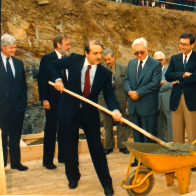 Groundbreaking Ceremony of the new buildings. Hüsnü Özyeğin in the front, Rodney Wagner, Harry Dawe, Hamdi Dürüst, and Erkut Yücaoğlu in the background